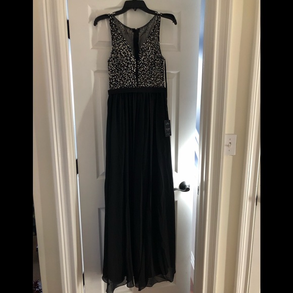 Black Sequin Top Maxi Dress with Side Slit - Picture 5 of 5